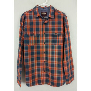 New Alesbury sz M Orange Plaid Print Shirt buttons long sleeve top 4914